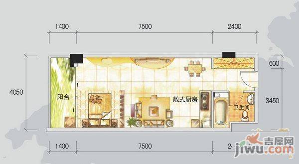 永凯现代广场1室1厅1卫53㎡户型图