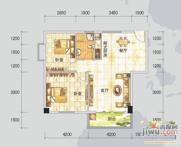 永凯现代广场2室2厅1卫105.7㎡户型图