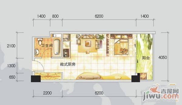 永凯现代广场1室1厅1卫53㎡户型图