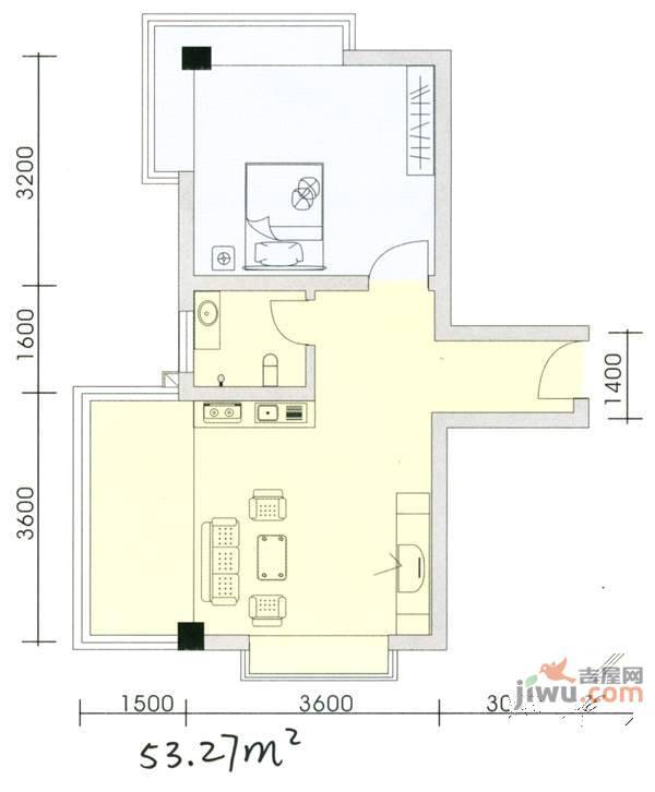 新朝阳1室1厅1卫53.3㎡户型图