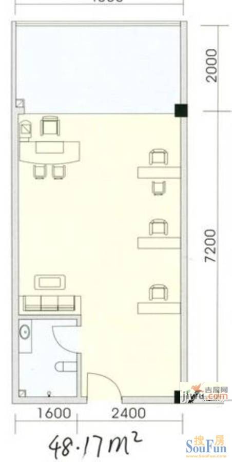 新朝阳1室1厅1卫53.3㎡户型图