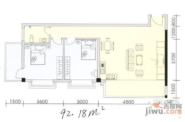 新朝阳1室1厅1卫53.3㎡户型图