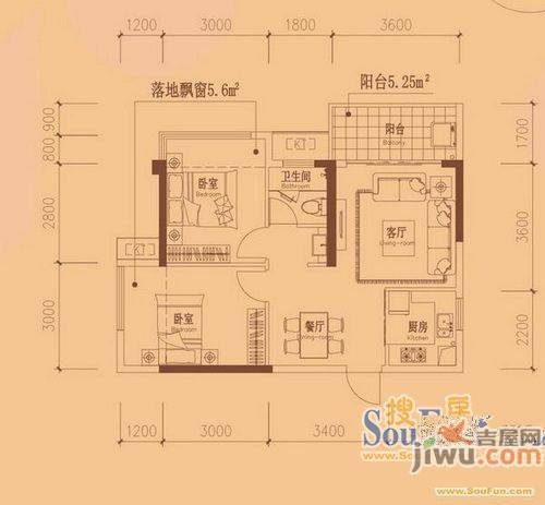 中国银行大院2室2厅1卫户型图