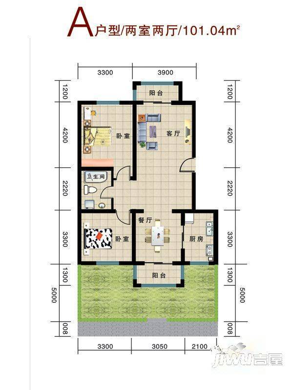 新宇花园商住楼2室2厅1卫户型图