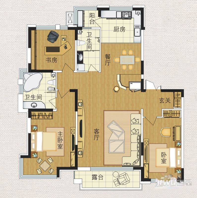 鸳鸯楼3室2厅2卫户型图