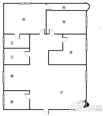 泰安大厦3室2厅2卫户型图