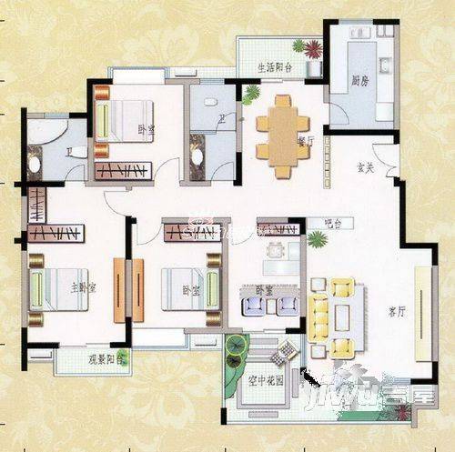 畔园居3室2厅2卫户型图