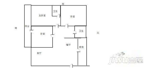 秀厢公寓3室2厅2卫户型图