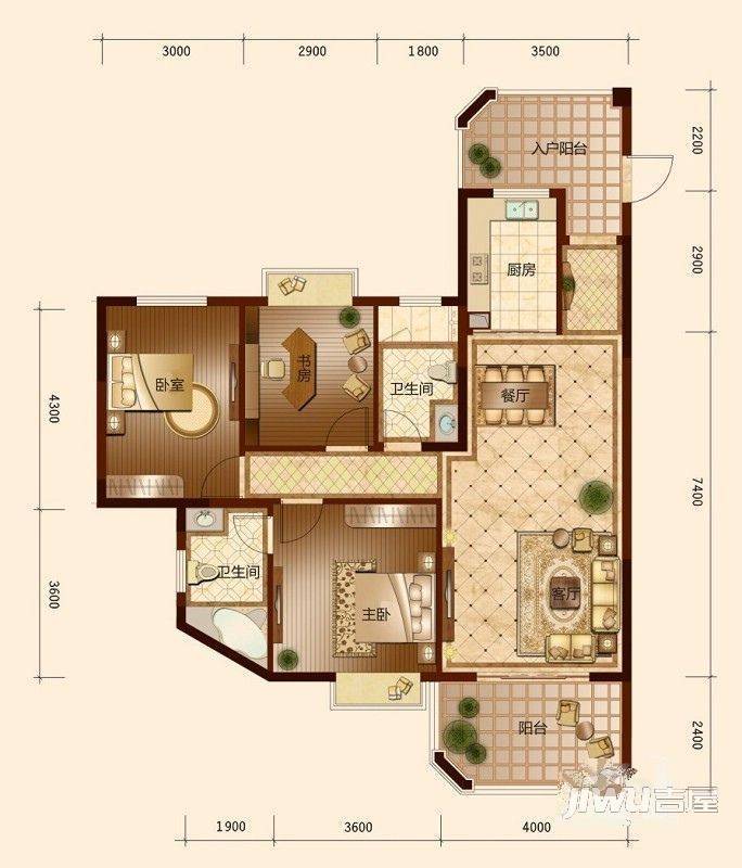 正安花园3室2厅2卫户型图