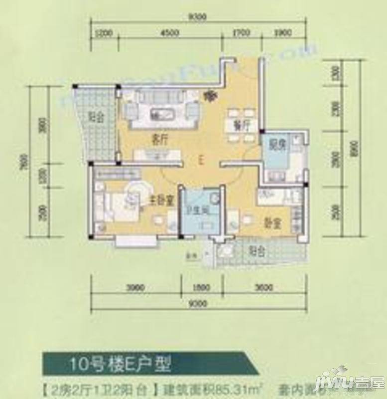 龙翔苑2室2厅1卫85.3㎡户型图