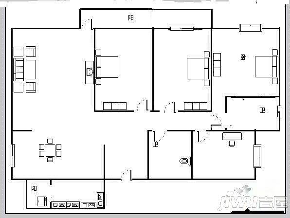 城市碧园3室2厅2卫108㎡户型图