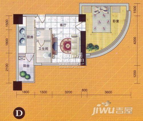 浩天南湖菁钻公寓1室1厅1卫63.1㎡户型图