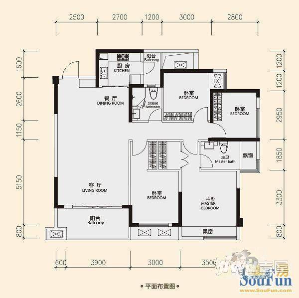 金花茶小区4室2厅1卫户型图