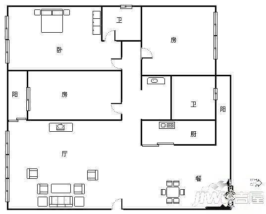 建银花园一区3室2厅2卫户型图