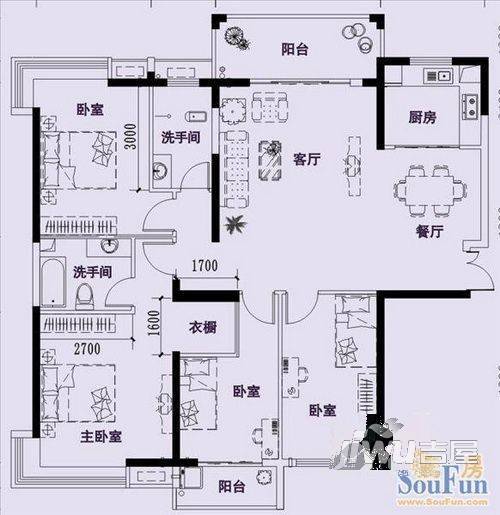 天广和花园3室2厅2卫户型图