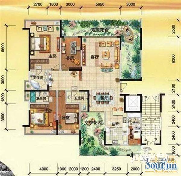 仙葫半岛闲居6室2厅2卫户型图