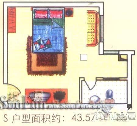 东葛华都1室1厅1卫43.6㎡户型图