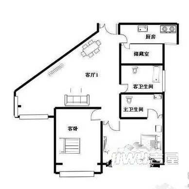 罗马花园2室2厅1卫87.3㎡户型图