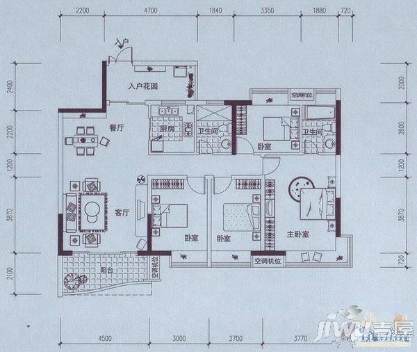 向南居金溪园3室2厅2卫户型图