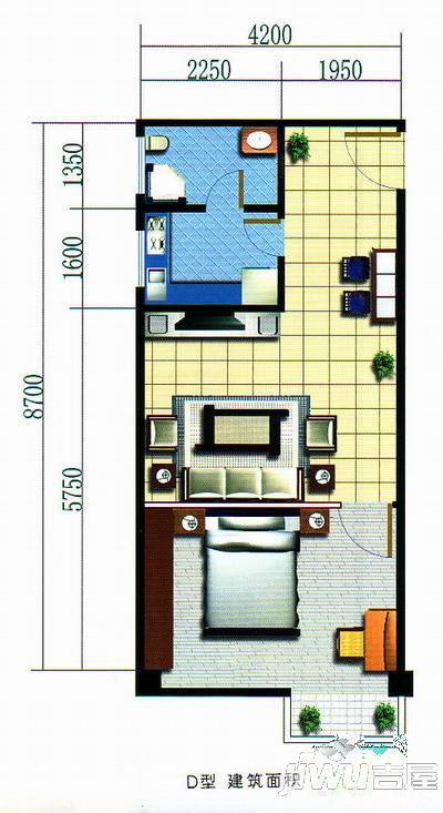 力天大厦1室1厅1卫39.6㎡户型图