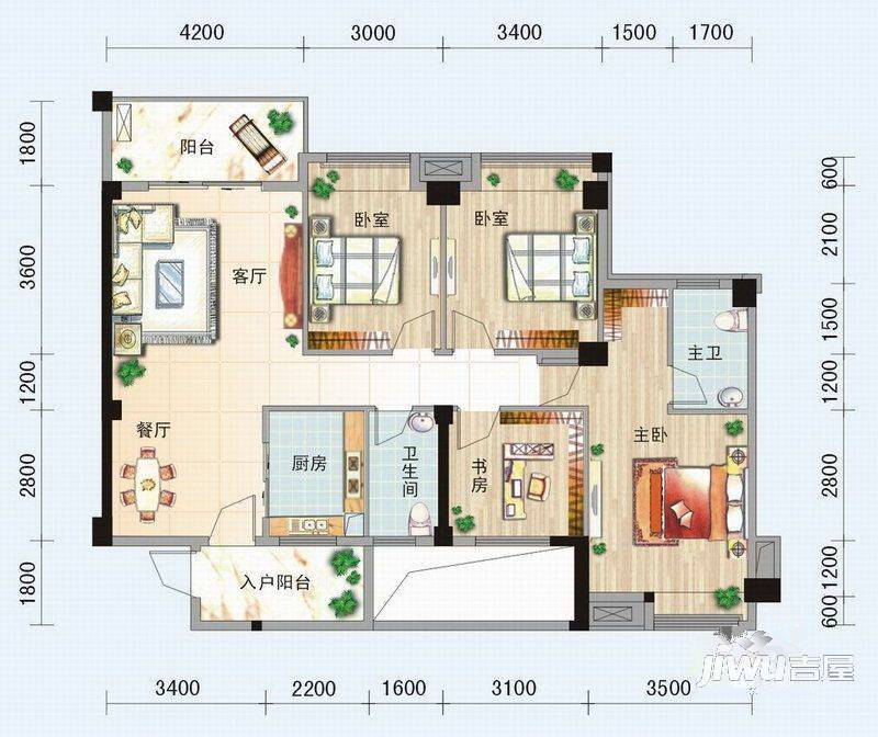 香榭里花园4室2厅2卫167.8㎡户型图