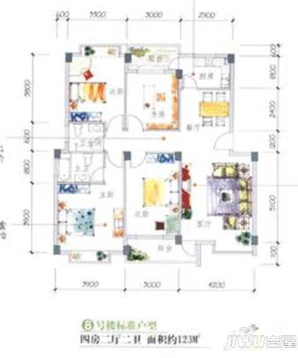 城市碧园3室2厅2卫108㎡户型图