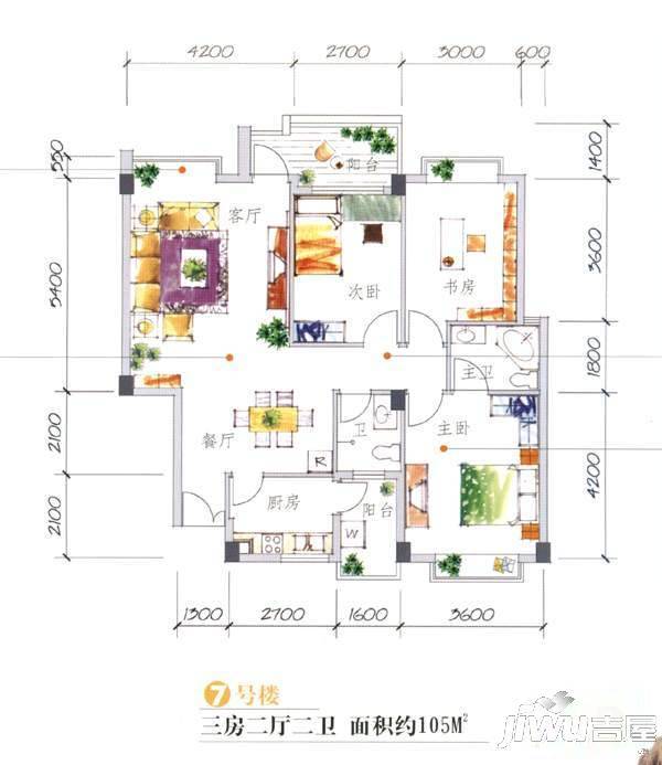 城市碧园3室2厅2卫108㎡户型图