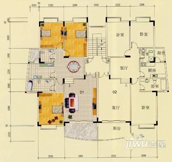 绿城翠堤湾3室2厅2卫127.5㎡户型图