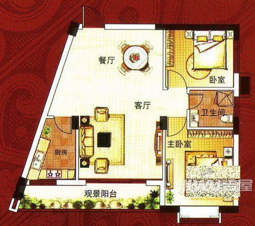 绿城翠堤湾3室2厅2卫127.5㎡户型图