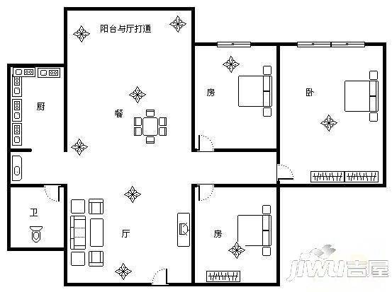 方园公寓3室2厅2卫100㎡户型图