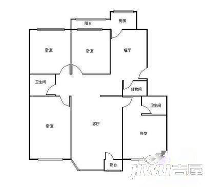 方园公寓3室2厅2卫100㎡户型图