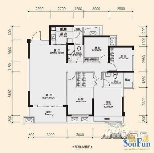富达花园3室2厅2卫户型图