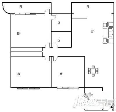 宇达花园3室2厅2卫户型图