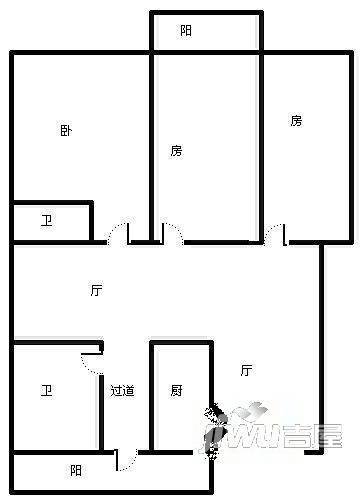 宇达花园3室2厅2卫户型图