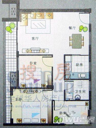 香港花园别墅3室2厅1卫户型图