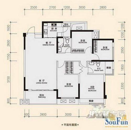 阳光绿城3室2厅2卫户型图