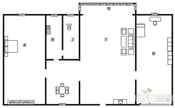 新阳路单位房(制药厂生活区)3室2厅1卫户型图
