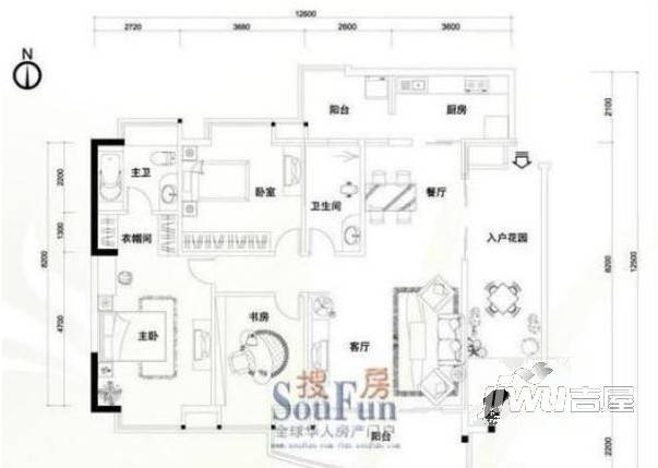 荣和花园3室2厅2卫户型图