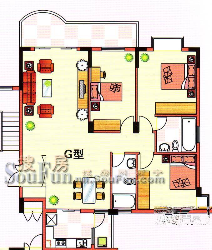 翠岭居3室2厅2卫127㎡户型图