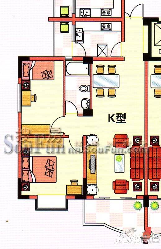 翠岭居2室2厅1卫84㎡户型图