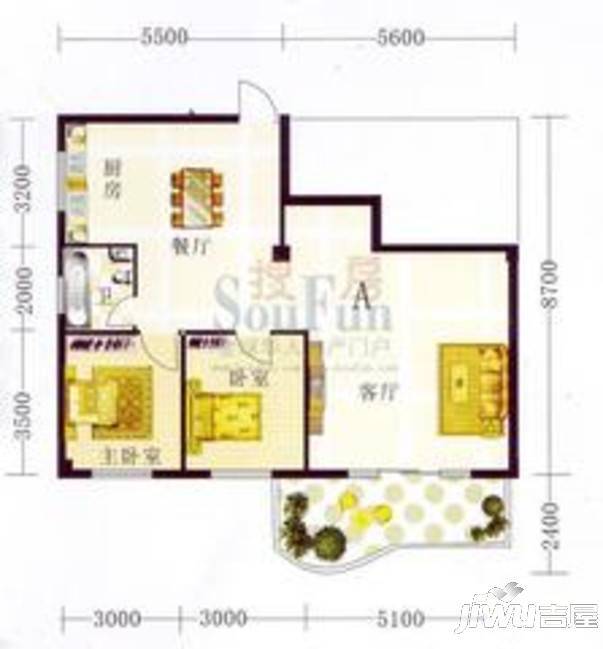 山水方园2室2厅0卫103.1㎡户型图