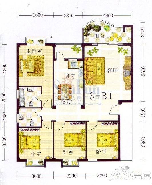 山水方园2室2厅0卫103.1㎡户型图