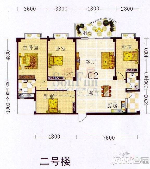 山水方园2室2厅0卫103.1㎡户型图