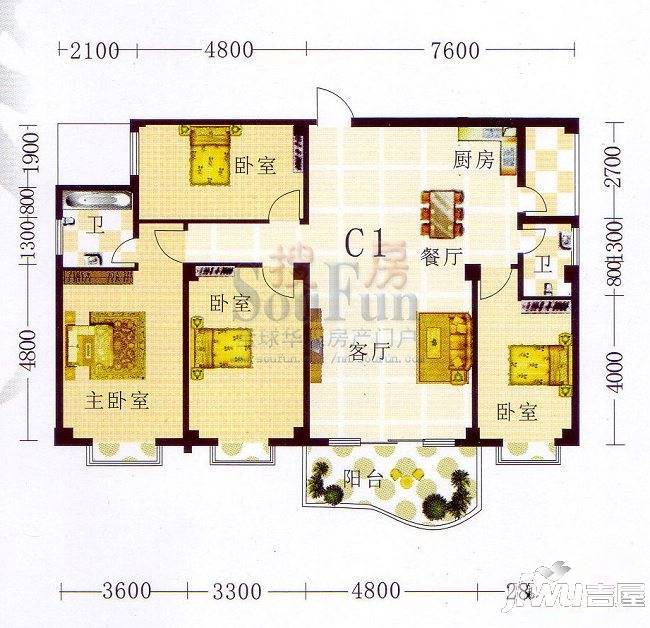 山水方园2室2厅0卫103.1㎡户型图