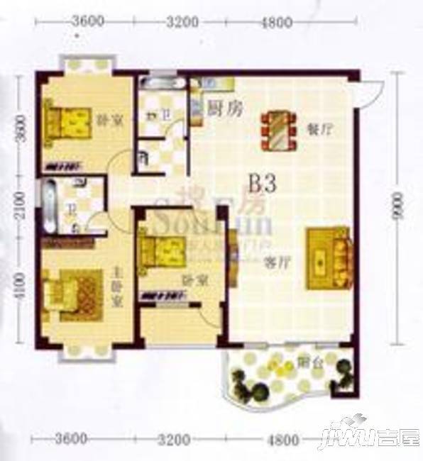 山水方园2室2厅0卫103.1㎡户型图