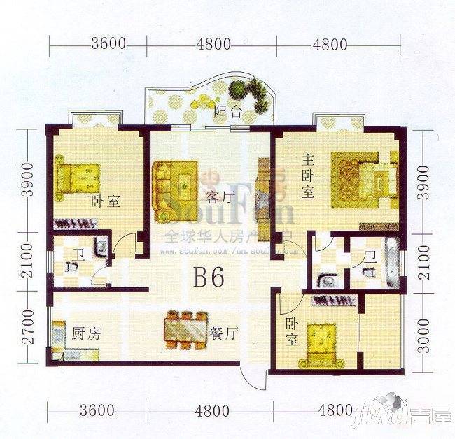 山水方园2室2厅0卫103.1㎡户型图