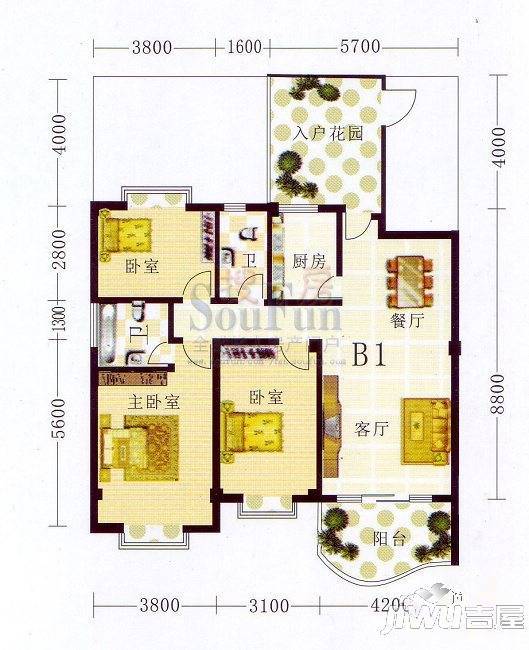 山水方园2室2厅0卫103.1㎡户型图