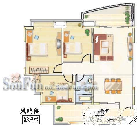 保利凤翔花园3室2厅1卫104.8㎡户型图