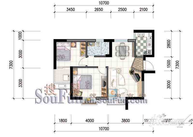 盛世联邦广场3室2厅2卫132.9㎡户型图