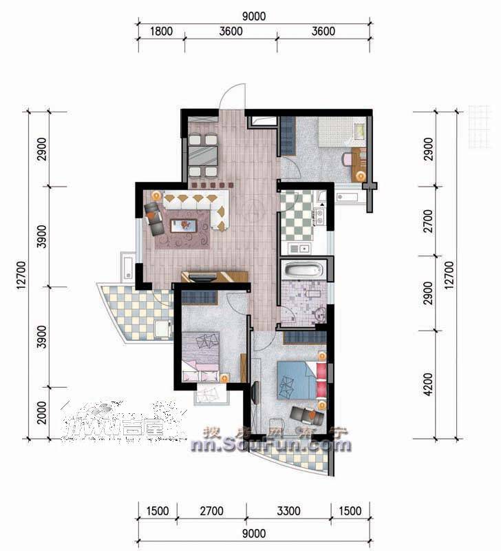 盛世联邦广场3室2厅2卫132.9㎡户型图